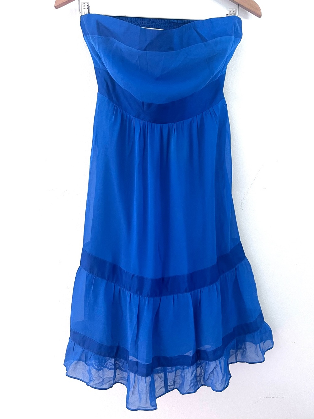 Moulinette Soeurs Anthropologie 100% Silk Blue Strapless Dress Size 4